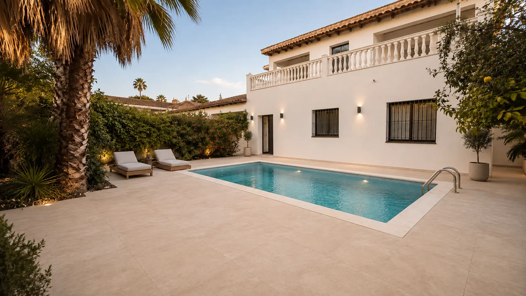 Exterior y piscina reformados